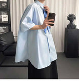 AIDASE  -  Casual Men's Shirt Cross Tie Detachable Sleeves Solid Color Design Summer New Fashion Lapel Single-breasted Shirts 21E6629 aidase-shop