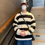 40.41Aidase American High Street Trendy Men and Women Personalized Striped Round Neck Knitted Sweater Couple Loose Retro Simple Casual Top aidase-shop
