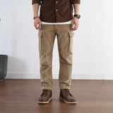 Aidase New Autumn/Winter Fashion American Vintage Corduroy Straight Barrel Multi Pocket Loose Versatile Handsome Men's Casual Pants