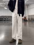 AIDASE  -  White Straight Leg Jeans Men Summer American High Street Vibe Long Pants Elastic Slimming Micro Flare Trousers aidase-shop