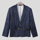 AIDASE  -  Men Blazer Striped Patchwork Lapel Long Sleeve One Button Casual Male Suit Streetwear 2025 Fashion Thin Coats Blazer Men aidase-shop