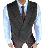 Aidase Men's Vest Casual Double Breasted Suit Vest Herringbone Pattern Notch Lapel Waistcoat for Groomsmen for Men Vest aidase-shop