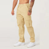 AIDASE  -  Men Khaki Wide Leg Pants Summer Male Button Pocket Loose Straight Cargo Full Trousers aidase-shop