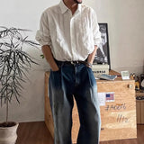 AIDASE  -  Vintage Men's Striped Textured Shirt Spring Fall New Casual Breathable Long Sleeve Shirts Mens Fashion Turn-down Collar Shirts aidase-shop