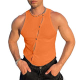 AIDASE  -  Men's Slim Fit Ribbed Tank Top Summer Fashion O-Neck Button Down Cutout Sleeveless Bodybuilding Streetwear Tshirts Male aidase-shop