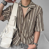 AIDASE  -  American Vintage Stripe Knitted Shirt For Men Summer Short Sleeved Cardigan Knitwear Fashion Knitwear Knit Tops Streetwear aidase-shop