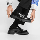 Men Harajuku Korean Style Streetwear Business Casual Thick Platform Leather Wedding Loafers Shoes Male Leather Shoe Man aidase-shop
