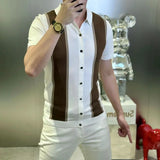 Aidase New Summer European High End Fashion Trend Light Luxury Simple Flip Collar Button Colored Short Sleeve Polo Shirt for Men
