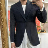 Aidase British Style Men Italian Linen Wide Collar Versatile Blazer Hombre Suit Chaqueta Hombre Prom Blazer Men Blazer Vintage Burgundy aidase-shop