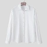 AIDASE  -  Men Striped Shirt Lapel Long Sleeve Button Loose Casual Men Clothing Streetwear Korean Style Fashion Shirts Tops S-5XL aidase-shop