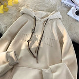 Aidase Men Women Hoodies Embossed Letters Casual Hooded Sweatshirt Basic Colours Drawstring Clash Hoodie Loose Comfortable aidase-shop