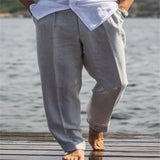 AIDASE  -  Men's Linen Blend Loose Fit Trousers, Casual Solid Color Breathable Outdoor Pants with Slant Pockets aidase-shop