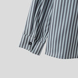 AIDASE  -  Men Shirt Striped Printing Patchwork Lapel Long Sleeve Men Clothing Loose Streetwear Fashion Casual Camisas Tops aidase-shop