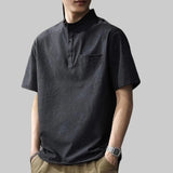 AIDASE  -  Fashion Loose Spliced Pockets Solid Color T-Shirt Men's Clothing 2025 Summer New Oversized Casual Pullovers England Tee Shirt