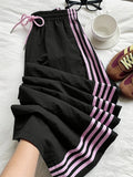 AIDASE  -  American Style Summer New Retro Four Stripe Sports Pants Women Design Slimming Wide Leg Sports Trousers Long Loose Fit Street aidase-shop