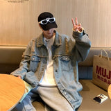 AIDASE  -  Men's Ripped Denim Jacket Autumn American Retro Washed Hip Hop Streetwear Cool Trendy Loose Casual Jacket Button Up Jeans Coat aidase-shop
