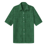 AIDASE  -  Mens Simple Fashion Sexy Flower Lace Button Short Sleeve Shirt Top Shirt Chest Pocket Men'S Autumn Shirt roupas masculinas aidase-shop