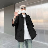 AIDASE  -  American Retro Men's Short Sleeved Shirt Large Pocket Design Casual Shirts Summer Loose Versatile Male Tops Clothing