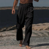 AIDASE  -  Leisure Mens Loose Cotton Linen Pants Spring Autumn Casual Solid Color Trousers Men Fashionable Pleated Straight Pants Male aidase-shop