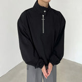 Aidase Mens Autumn Winter French Shoulder Pad Metal Half-Zip Sweatshirt New Essential Drawstring Simple Solid Color Elegant Loose Coat aidase-shop