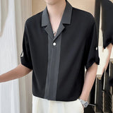 AIDASE  -  Summer New Color Darkwear Button Ice Silk Cuban Collar Mid Sleeve Shirt Contrast Color Male Tops Loose aidase-shop