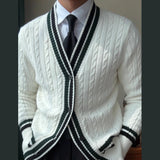 Aidase Luxury British Fashion Trend Knitted Cardigan Sweater Jacket Men Striped Contrast Printing Cardigan Men Sweter Herren Pullover