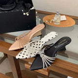 AIDASE  -  Pointed Toe High Heels Women Dot Sandals Summer Singbacks Mules Shoes Elegant Butterfly-knot Stripper Party Sandalias aidase-shop