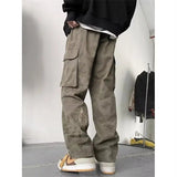 AIDASE  -  Washed Camouflage Work Pants American Retro Military Green Embroidered High Street Versatile Straight Casual Trousers aidase-shop