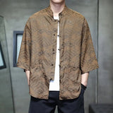 AIDASE  -  Chinese Style Thin Light Luxury Retro Men National Trend Large Size Loose Ice Silk Shirt Men's Jacquard Fashion Trend Tang Suit aidase-shop