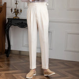 Aidase Spring Business Versatile Belt Trouser Gentleman Paris Button Pant Fashion Men Dress Pant High Waist Straight Pants Men aidase-shop