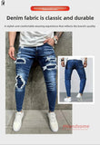 AIDASE  -  Men's Trendy Distressed Jeans Heavy Ripped Slim Fit Denim Pants Paint Splatter Street Fashion Trousers Trendy Distressed Jeans aidase-shop