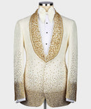 Aidase Luxury Men Suit Pearl Beading Jacquard Satin Shawl Lapel Single Breasted Formal Groom Wear 3 Pieces Blazer Vest pant Custom Made aidase-shop