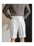 AIDASE  -  Summer Thin Naples Shorts Men British Style Paris Waist Buckle Button Straight  Knee Length Pants Vintage Business Casual Shorts aidase-shop