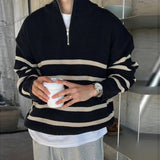 Autumn Men's Luxury Knitted Patchwork Pullovers Sweater Korean Turtleneck Zipper Long Sleeve Loose Stylish Texture M-3XL aidase-shop