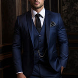 Aidase Luxury Men's Suits Blue 3 Piece Jacket Pants Vest Full Sets High Quality Male Clothing Single Breasted Blazer Outfits Costume aidase-shop