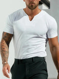 AIDASE  -  Trendy Mens Pure Color Slim Fit T Shirts Spring Summer Sports Breathable Casual T-shirt Men Short Sleeve V Neck Fashion Pullover aidase-shop