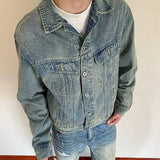 AIDASE  -  Washed Denim Jacket Casual Loose Fashionable American Style Spring Autumn New Youth Popular Outerwear Polyester Fabric aidase-shop