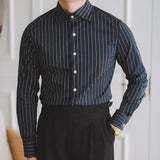 Aidase Casual Blue Stripe Shirt Men's Business Versatile Non Iron Naples Italian Splayed Collar Long Sleeved Gentleman Fashion Shirt aidase-shop