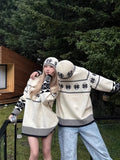 AIDASE  -  Cisas Snowflake round Ne Knitted Sweater Couples Matching American Sle Floral Design Men Women Winter Warm Clothes aidase-shop