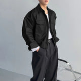 AIDASE  -  Men Shirt Solid Color Lapel Long Sleeve Pockets Casual Men Clothing Streetwear Loose Korean Style Fashion Male Tops aidase-shop