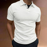 AIDASE  -  Summer Work Tee Shirts for Men'S Solid Short Sleeved Shirt with Lapel Casual Fake Two Piece Top Mock Neck Tshirt for Man aidase-shop
