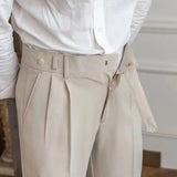 AIDASE  -  Quality Naples Suit Pants Men High Waist Paris Buckle Straight Trouser Summer Thin England Style Business Casual Pant Streetwear aidase-shop