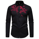 AIDASE  -  New Men's Floral Embroidered Long Sleeved Shirt 2025 Long Sleeve Contrast Male Tops Single Breast aidase-shop