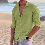 AIDASE  -  Men'S Casual Button Down Shirt Long Sleeve Linen Chambray Shirt Fashion Regular Cuff Men'S Shirt With Pocket roupas masculinas aidase-shop