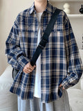 AIDASE  -  Vintage American Plaid Long Sve Men's irt Loose Fit Faionable Urban Sle Polyester Cotton Blend Autumn Wear aidase-shop