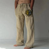 Aidase Vintage Men Cotton Linen Pants Drawstring Elastic Oversize Jogger Hip Hop Print Long Trousers Spring Summer New casual pants
