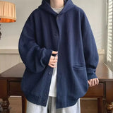 Hop Style Hooded Sweatshirt Men Sweatshirt Coat Hop Style Loose Fit Jacket Men's Solid Color Waffle Texture Coat with for Autumn aidase-shop