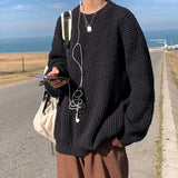 =Aidase Solid Color Basic Thick Line Sweater Male Ins Trend Net Red Multi Color Crewneck Sweater Autumn Winter Loose Pullover Sweater aidase-shop