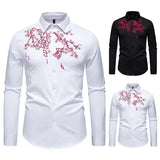 AIDASE  -  New Men's Floral Embroidered Long Sleeved Shirt 2025 Long Sleeve Contrast Male Tops Single Breast aidase-shop