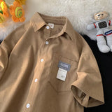 26.98Aidase Korean Style Men and Women Trendy Waffle Short Sleeved Shirt Summer Couple Retro Patch Casual Loose Half Sleeved T-shirt Top aidase-shop